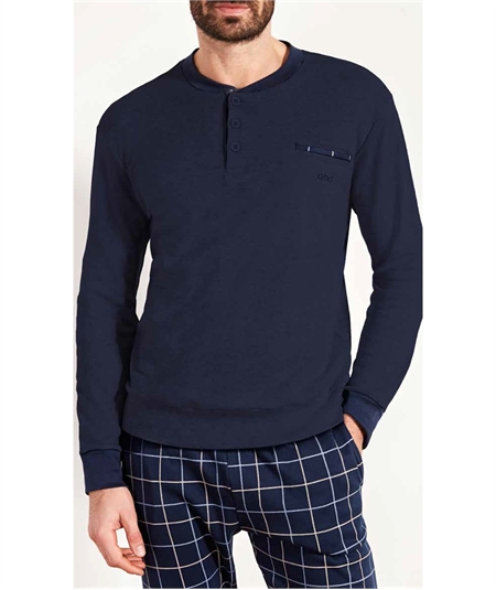 Qbò QPA069-BL - Pigiama girocollo serafino in caldo cotone Interlock. Colore: Bleu