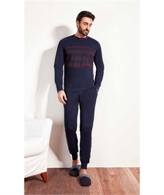 Q.bò QPA113-BL - Pigiama girocollo in caldo cotone Interlock. Colore: Bleu