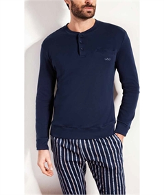 Q.bò QPA080BL - Pigiama girocollo serafino in caldo cotone Interlock. Colore: Bleu