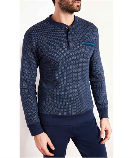 Q.bò QPA065BL - Pigiama girocollo serafino in caldo cotone Interlock. Colore: Blu