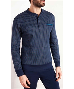 Q.bò QPA065BL - Pigiama girocollo serafino in caldo cotone Interlock. Colore: Blu