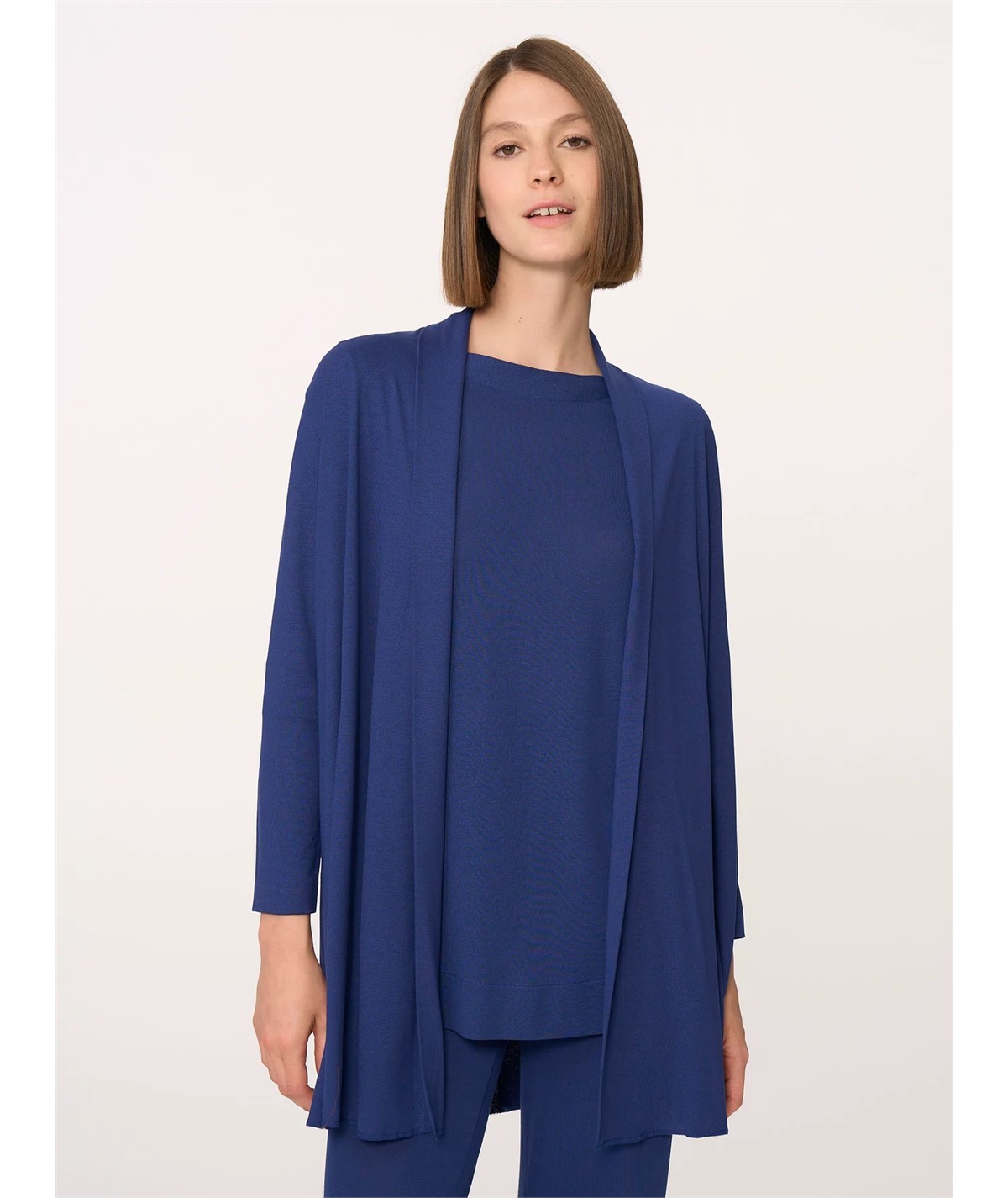 Ragno D424X4 - Cardigan aperto in jersey di viscosa crêpe. Colore: Blueberry 516
