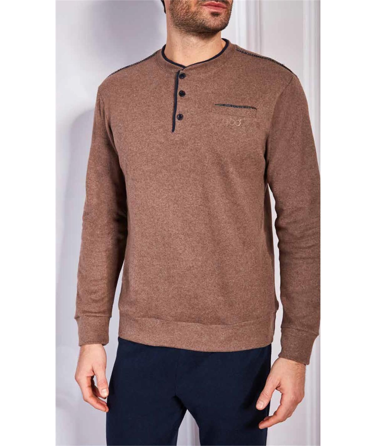 Q.bò QPA009MS - Pigiama girocollo serafino in caldo e soffice tessuto Jacquard. Colore: DISPONIBILE NEL COLORE MUSCHIO (Verde) 