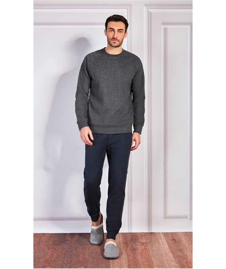 QPA032GS-BA Pigiama girocollo serafino in caldo e soffice tessuto Jacquard. Colore: Grigio Mel