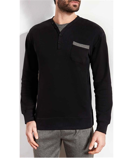 Q.bò  QPA146NE -Pigiama Scollo V Serafino in caldo cotone Interlok. Colore: Nero 