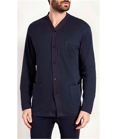 Q.bò 46339BL - Pigiama a giacca aperta con collo sciallato in caldo cotone Interlock. Colore: Blu