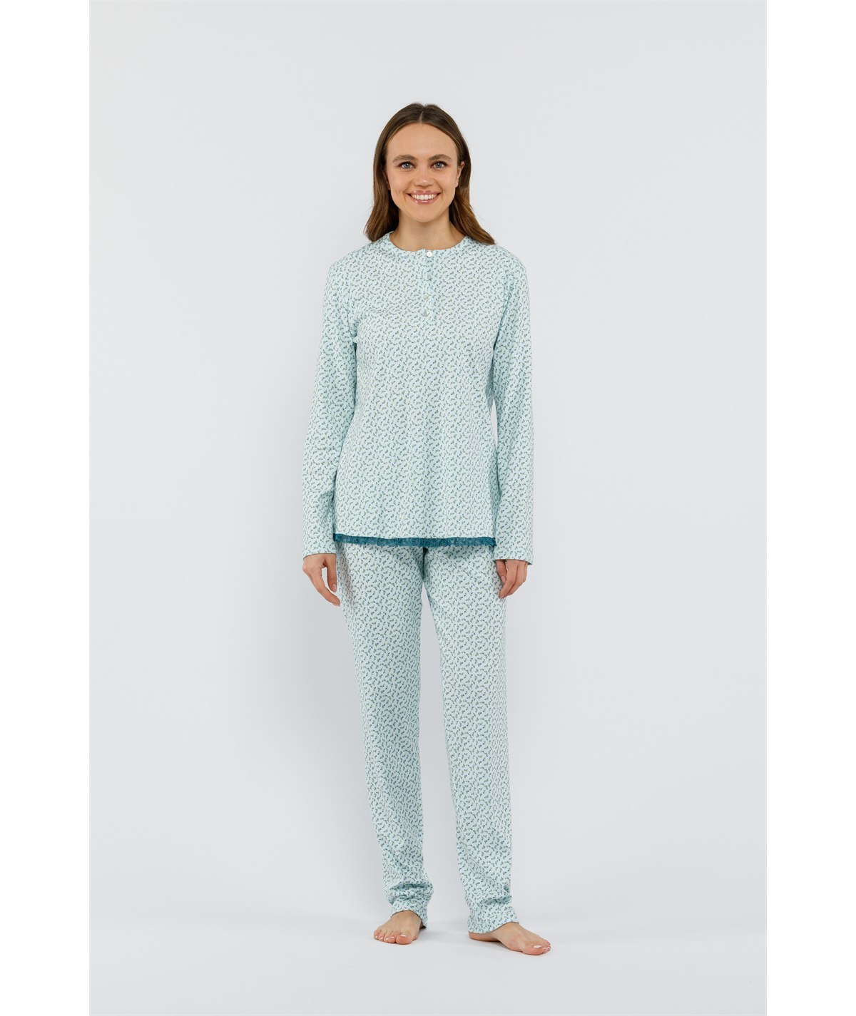 Fida I2625 - Pigiama girocollo serafino in puro Cotone Interlock. Colore: DISPONIBILE IN ROSA