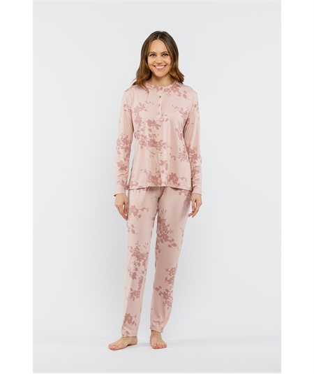 Fida I2602 - Pigiama girocollo serafino in morbido e confortevole tessuto Modal. Colore: Fantasia Bluette