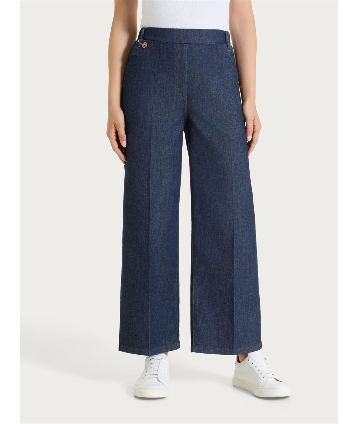 Ragno DS88P4 - Jeans Cropped ampio con tasche e vita piatta in Light Denim. Colore: Indigo 716