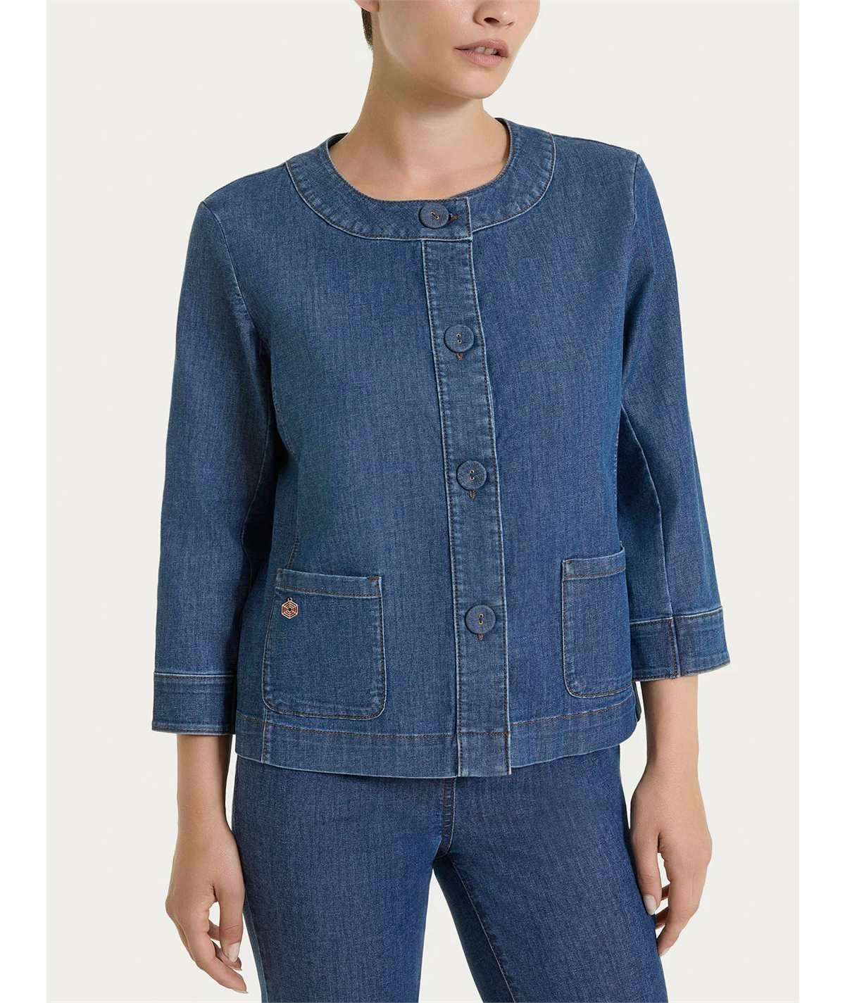 Ragno DN18GW - Giacca con bottoni e manica 3/4 in Light Denim. Colore: Jeans 007