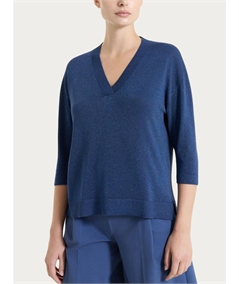 Ragno DS77M5 - Maglia con scollo a V manica 3/4 in tessuto Lurex. Colore: Oceana C70