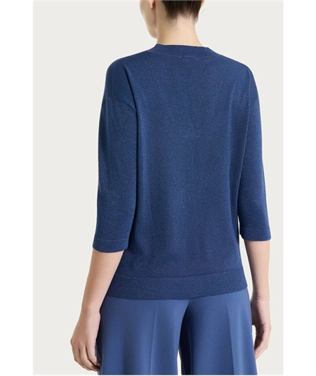 Ragno DS77M5 - Maglia con scollo a V manica 3/4 in tessuto Lurex. Colore: Oceana C70