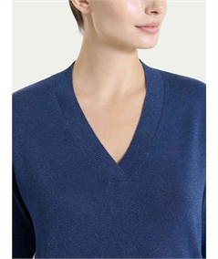 Ragno DS77M5 - Maglia con scollo a V manica 3/4 in tessuto Lurex. Colore: Oceana C70