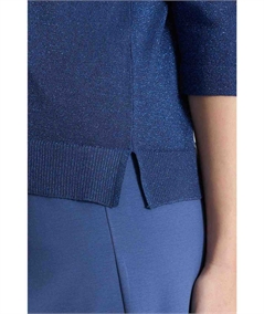 Ragno DS77M5 - Maglia con scollo a V manica 3/4 in tessuto Lurex. Colore: Oceana C70