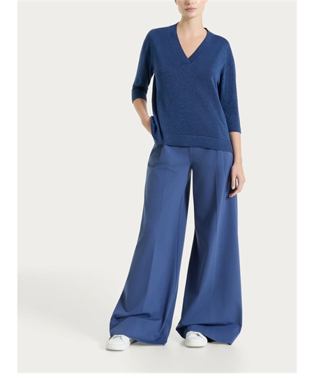 Ragno DS77M5 - Maglia con scollo a V manica 3/4 in tessuto Lurex. Colore: Oceana C70