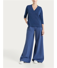 Ragno DS77M5 - Maglia con scollo a V manica 3/4 in tessuto Lurex. Colore: Oceana C70