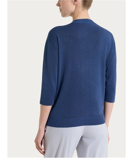 Ragno DS77MI - Cardigan scollo V con bottoni e manica 3/4 in Lurex. Colore: Oceana C70