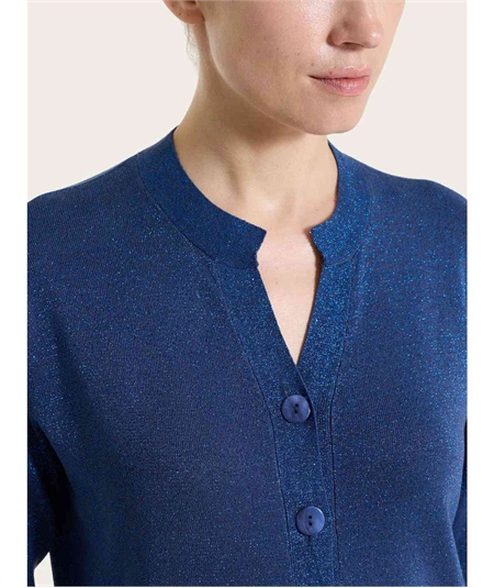 Ragno DS77MI - Cardigan scollo V con bottoni e manica 3/4 in Lurex. Colore: Oceana C70