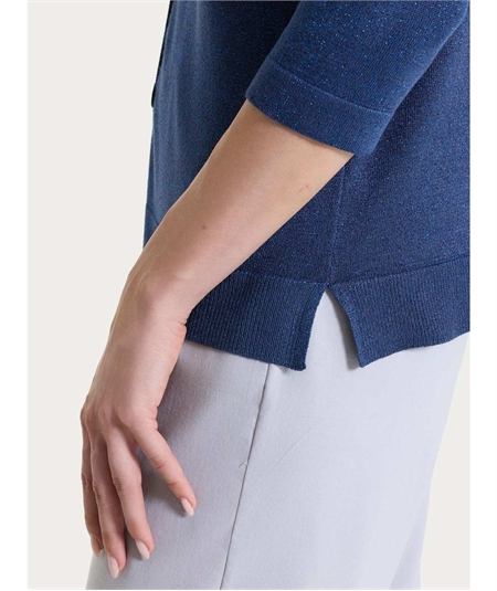 Ragno DS77MI - Cardigan scollo V con bottoni e manica 3/4 in Lurex. Colore: Oceana C70