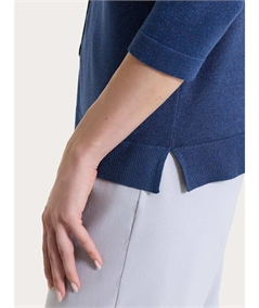 Ragno DS77MI - Cardigan scollo V con bottoni e manica 3/4 in Lurex. Colore: Oceana C70