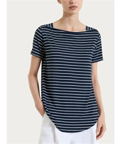 Ragno DT05TB - Maglietta a righe con collo a barchetta manica corta in viscosa piquet. Colore: Fant. Bleu 078F