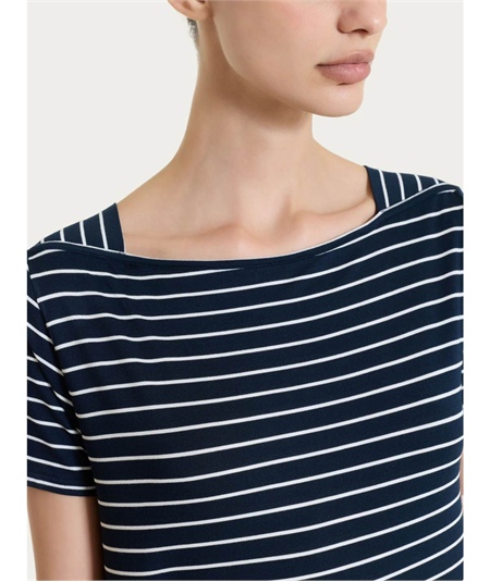 Ragno DT05TB - Maglietta a righe con collo a barchetta manica corta in viscosa piquet. Colore: Fant. Bleu 078F