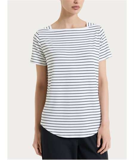 Ragno DT05TB - Maglietta a righe con collo a barchetta manica corta in viscosa piquet. Colore: Fant. Bianco 010F