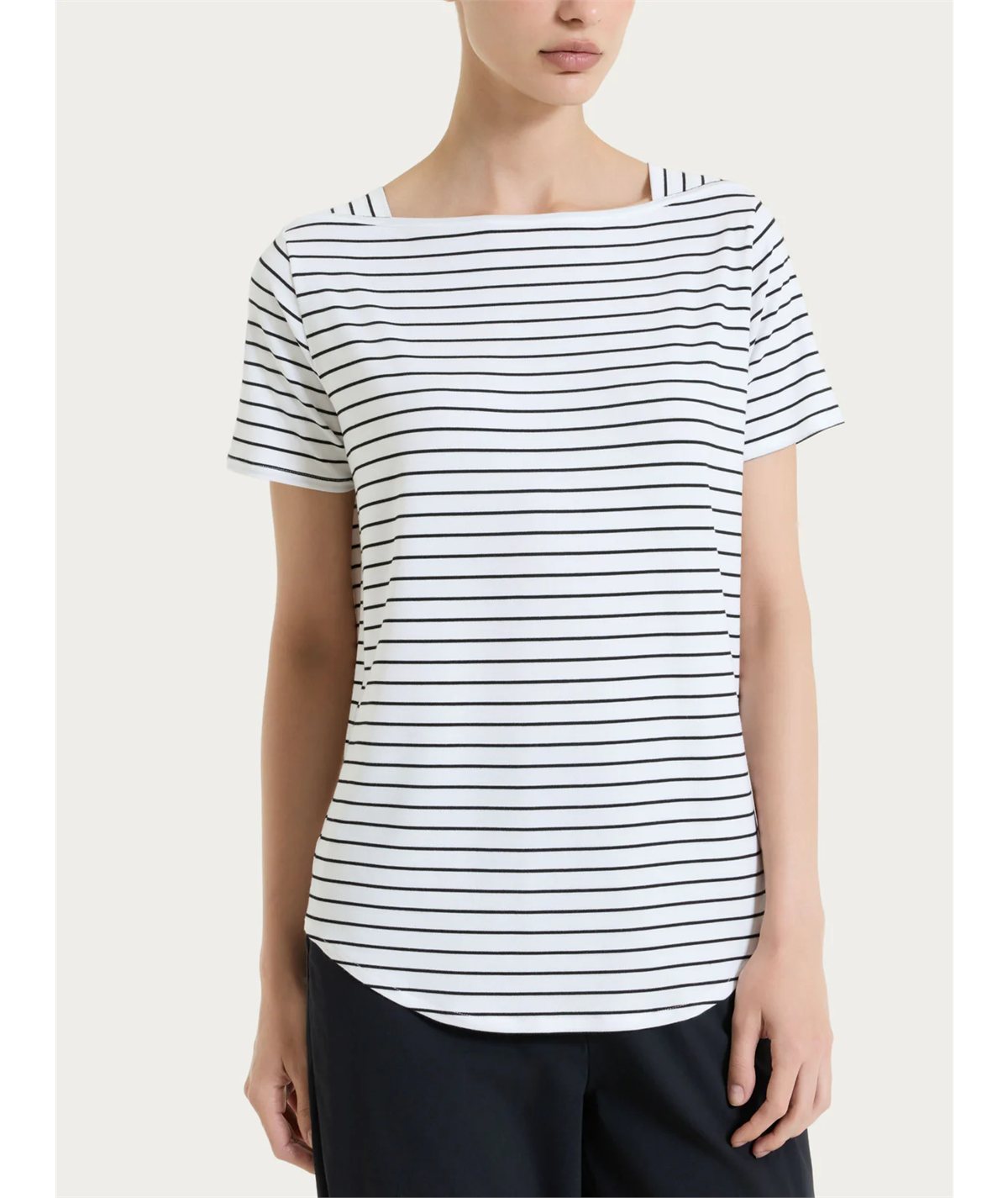 Ragno DT05TB - Maglietta a righe con collo a barchetta manica corta in viscosa piquet. Colore: Fant. Bianco 010F