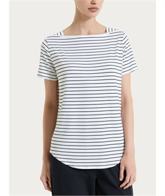 Ragno DT05TB - Maglietta a righe con collo a barchetta manica corta in viscosa piquet. Colore: Fant. Bianco 010F