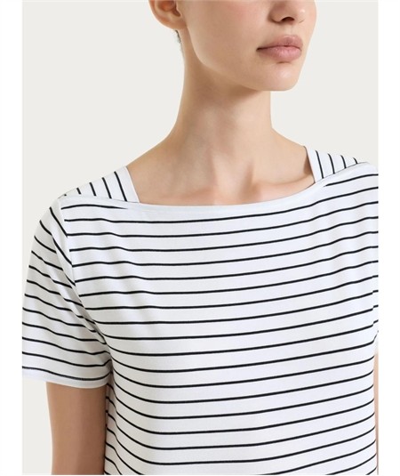 Ragno DT05TB - Maglietta a righe con collo a barchetta manica corta in viscosa piquet. Colore: Fant. Bianco 010F