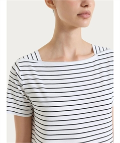 Ragno DT05TB - Maglietta a righe con collo a barchetta manica corta in viscosa piquet. Colore: Fant. Bianco 010F