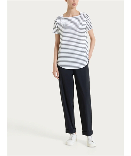 Ragno DT05TB - Maglietta a righe con collo a barchetta manica corta in viscosa piquet. Colore: Fant. Bianco 010F