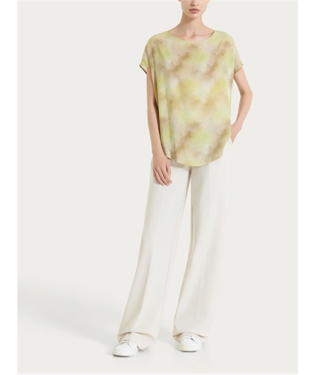 Ragno DS84S7 - Blusa girocollo con manica corta a fantasia in EcoSeta. Colore: Fant. khaki C74F