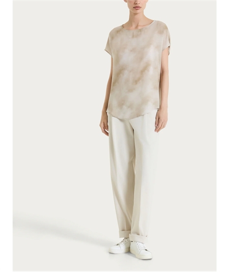 Ragno DS84S7 - Blusa girocollo con manica corta a fantasia in EcoSeta. Colore: Fant. Crockery C84F