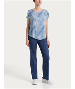 Ragno DS84S7 - Blusa girocollo con manica corta a fantasia in EcoSeta. Colore: Fant. Blue Fog C12F
