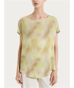 Ragno DS84S7 - Blusa girocollo con manica corta a fantasia in EcoSeta. Colore: Fant. khaki C74F