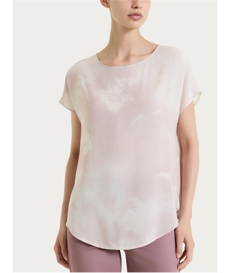 Ragno DS85S7 - Blusa girocollo con manica corta a fantasia in EcoSeta. Colore: Fant. Champignon 786F