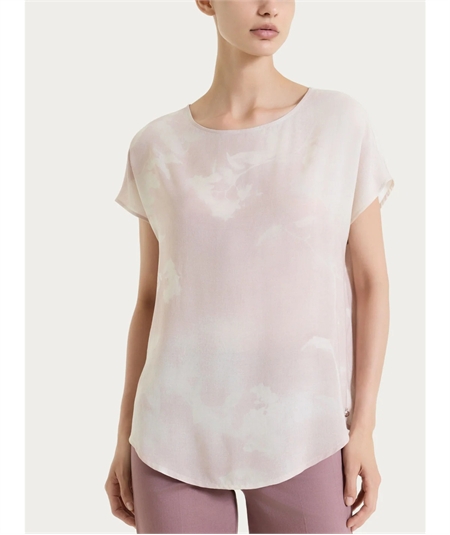 Ragno DS85S7 - Blusa girocollo con manica corta a fantasia in EcoSeta. Colore: Fant. Champignon 786F