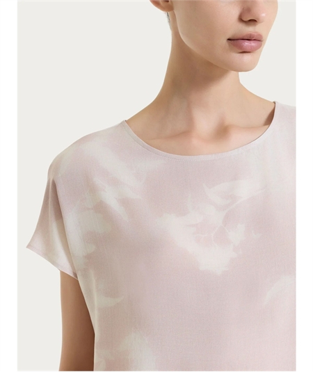 Ragno DS85S7 - Blusa girocollo con manica corta a fantasia in EcoSeta. Colore: Fant. Champignon 786F