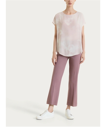 Ragno DS85S7 - Blusa girocollo con manica corta a fantasia in EcoSeta. Colore: Fant. Champignon 786F