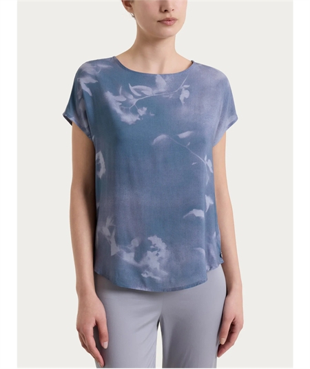 Ragno DS85S7 - Blusa girocollo con manica corta a fantasia in EcoSeta. Colore: Fant. Gray Dawn C75F