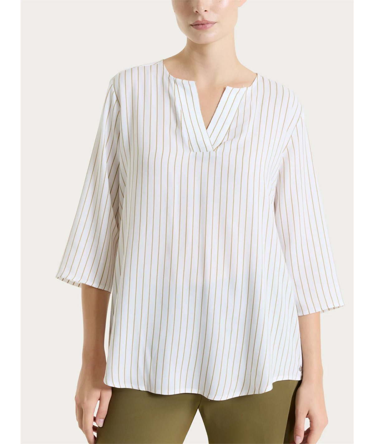 Ragno DS57SW - Blusa scollo V manica 3/4 a fantasia in EcoSeta. Colore: Fant. White 983F