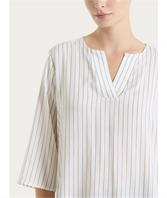 Ragno DS57SW - Blusa scollo V manica 3/4 a fantasia in EcoSeta. Colore: Fant. White 983F