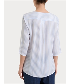 Ragno DS57SW - Blusa scollo V manica 3/4 a fantasia in EcoSeta. Colore: Fant. Bel Air Blue C15F