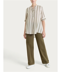 Ragno DS92SQ - Blusa scollo V serafino manica corta a fantasia righe in EcoSeta. Colore: Fant. Dark Olive B09F