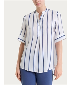 Ragno DS92SQ - Blusa scollo V serafino manica corta a fantasia righe in EcoSeta. Colore: Fant. Oceana C70F