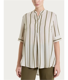 Ragno DS92SQ - Blusa scollo V serafino manica corta a fantasia righe in EcoSeta. Colore: Fant. Dark Olive B09F