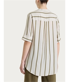 Ragno DS92SQ - Blusa scollo V serafino manica corta a fantasia righe in EcoSeta. Colore: Fant. Dark Olive B09F