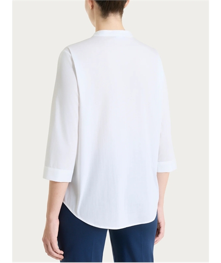 Ragno DS52SL - Camicia scollo V manica 3/4 con pieghe frontali in Poplin di Cotone. Colore: Bianco 010