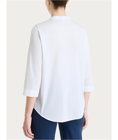 Ragno DS52SL - Camicia scollo V manica 3/4 con pieghe frontali in Poplin di Cotone. Colore: Bianco 010